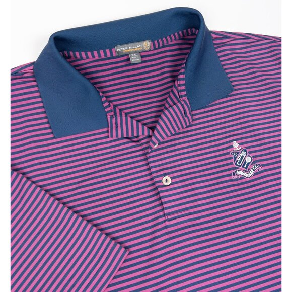 Peter Millar Summer Comfort Golf Polo Mens 2XL Pink Striped Wicking Milwaukee CC - Picture 1 of 11